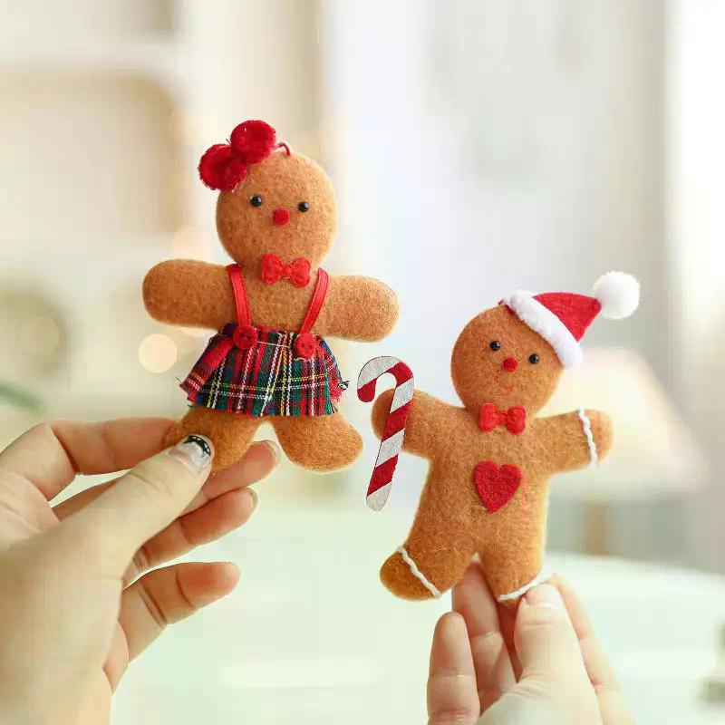 1/3/6Pcs Christmas Fuzzy Gingerbread Man Doll Xmas Tree Pendants New Year Kids Gift Hanging Ornaments Christmas Decorations For