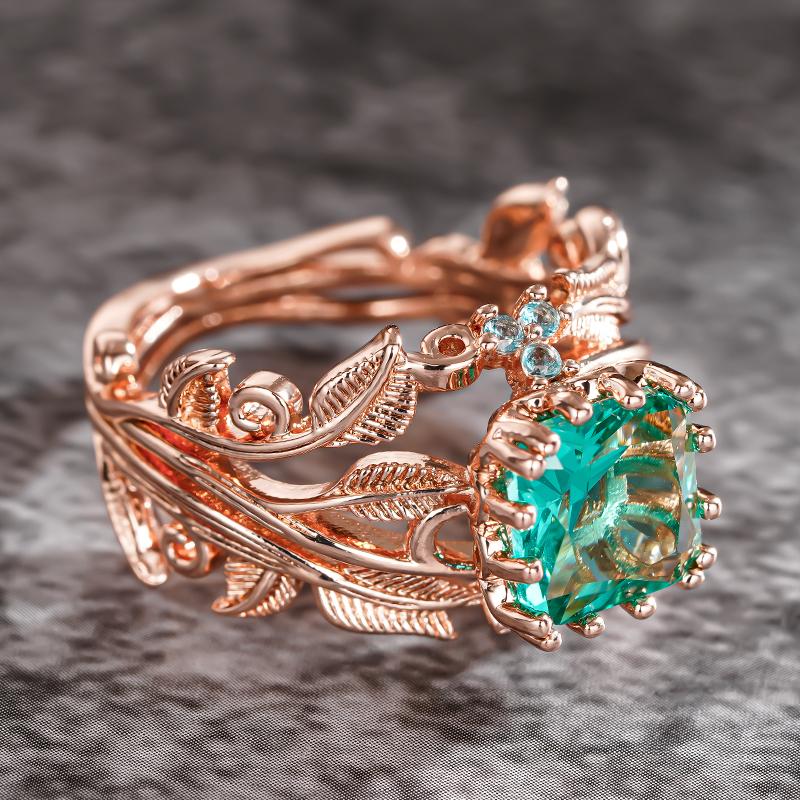Huitan Crown Design Women Ring Inlaid Shiny Green CZ Elegant Wedding Engagement Accessories Rose Gold Color Jewelry