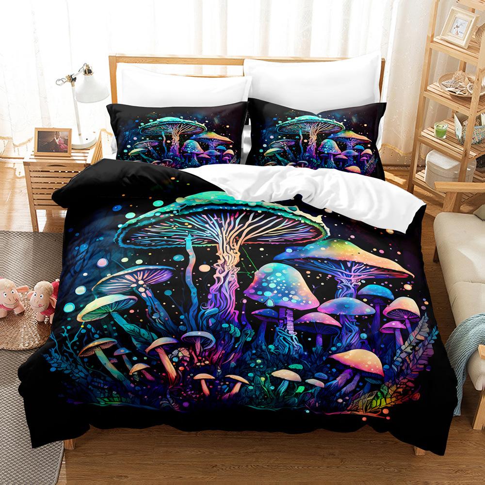 3D Digital Printing Fluorescent Mushroom Series Three-Piece Bedding