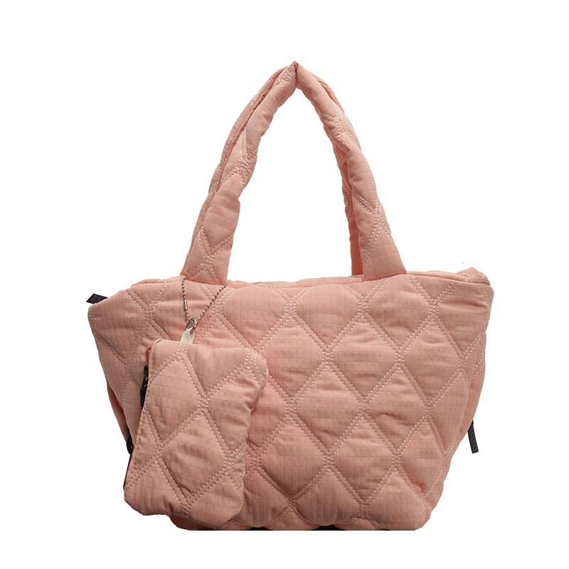 Women Quilted Shoulder Bag Large Capacity Diamond Grid Soft Padded Top-Handle Bag Travel Armpit Bag Space Cotton Tote Handbag