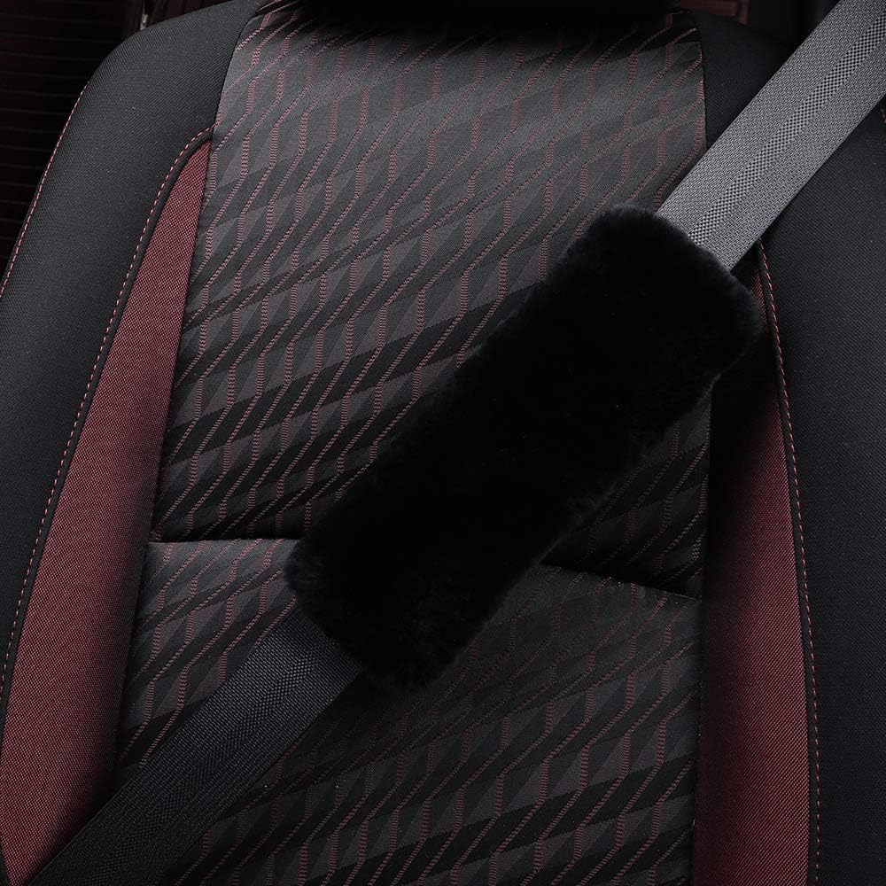OGLAND  Sheepskin Soft Fuzzy Car Seat Belt Cover Pad, Comfy Fluffy Seatbelt Covers for Shoulder Pad Neck Cushion Protector Car Accessories Woman Man