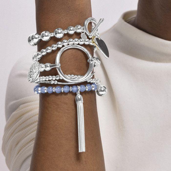 Bracelet - LUXENTER - Nereb - Cristal bleu - Plaqué rhodium - Diamètre 55 mm (élastique)