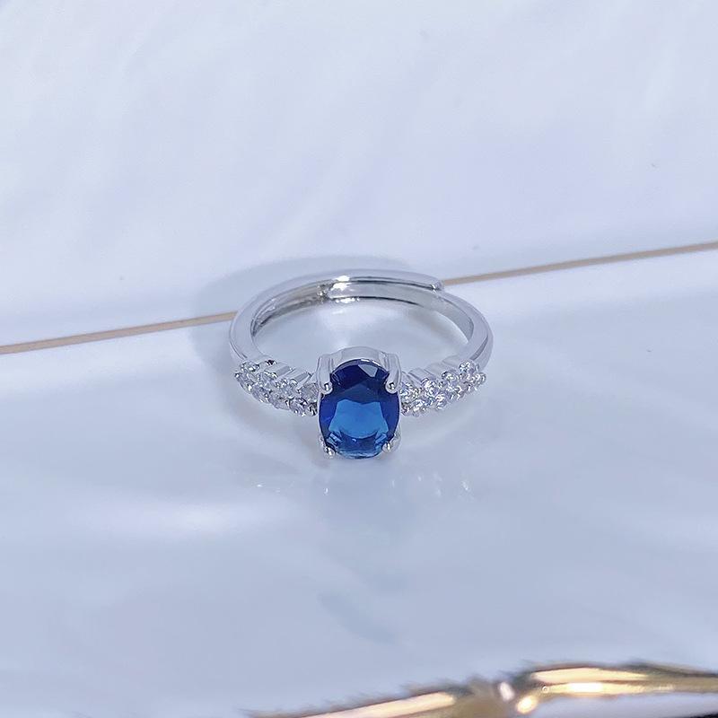 Caibao Personalized Sea Blue Micro-Inlaid Zir*****Pen Ring Female Geometric Niche Light Luxury High-End Ring Female