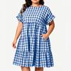 Robe à Carreaux Manches Courtes Col Rond Grande Taille pour le Travail Décontracté et les Trajets