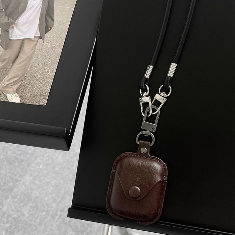 For Airpods 4 4th Case Leather Business Cases For AirPods 4 3 2 1 Pro Cover Headset Shell Headphone Funda With Neck Long Lanyard