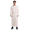 Men's Muslims Dress Caftan Robe Long Sleeve Stand Collar Jubba Thobe Man Leisure Dress Thobe with Arab Head Scarf Rope