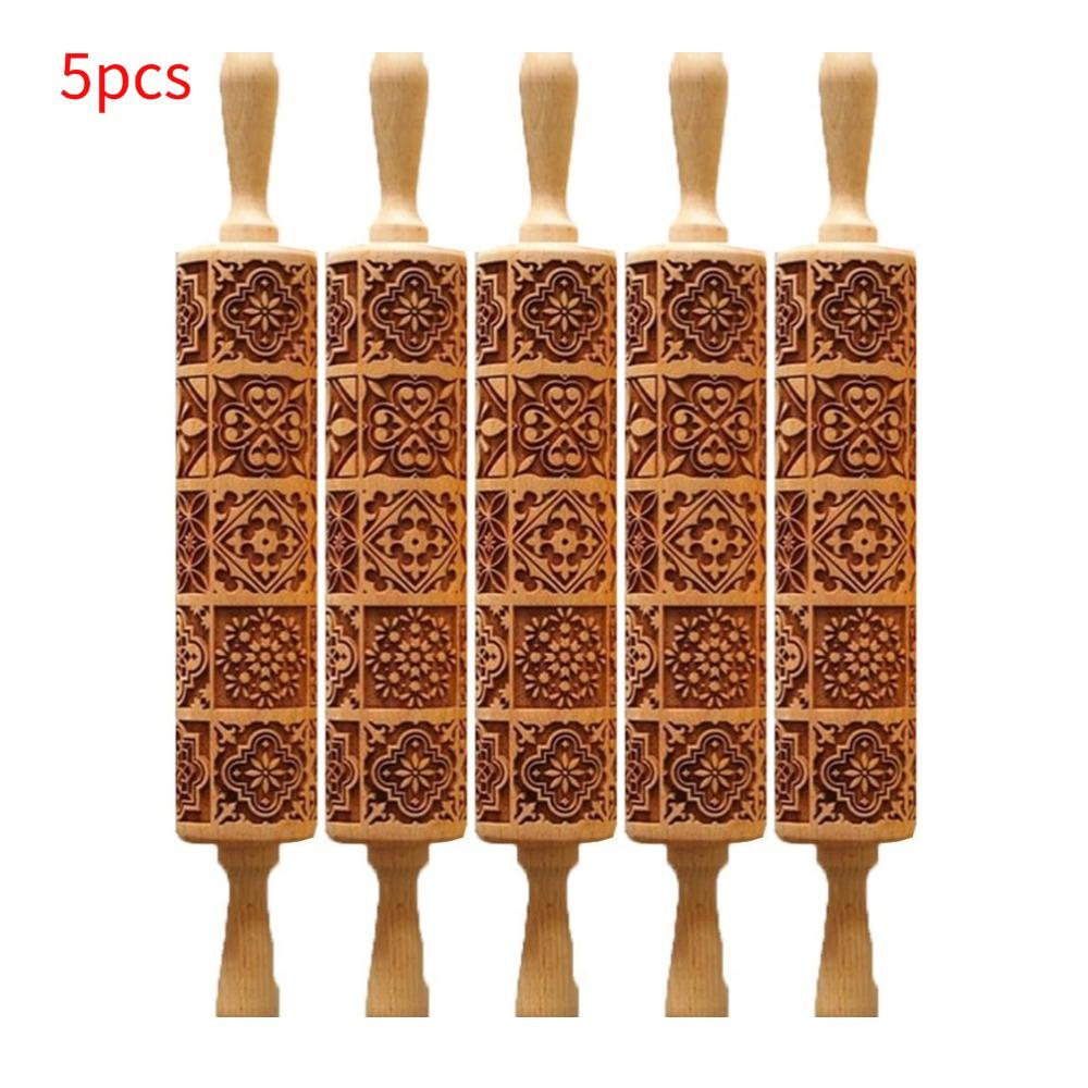 Wooden Sunflower Embossed Rolling with Pattern for Kitchen Pastry Baking Deep Engraving Cookies Stamp Tool Cake Patterned Roller