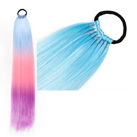 Kolorowy długi kucyk dla kobiet z gumką do włosów Brokatowy naturalny wygląd puszysty owinięty wokół gradientowego koloru prosty kucyk syntetyczny do włosów