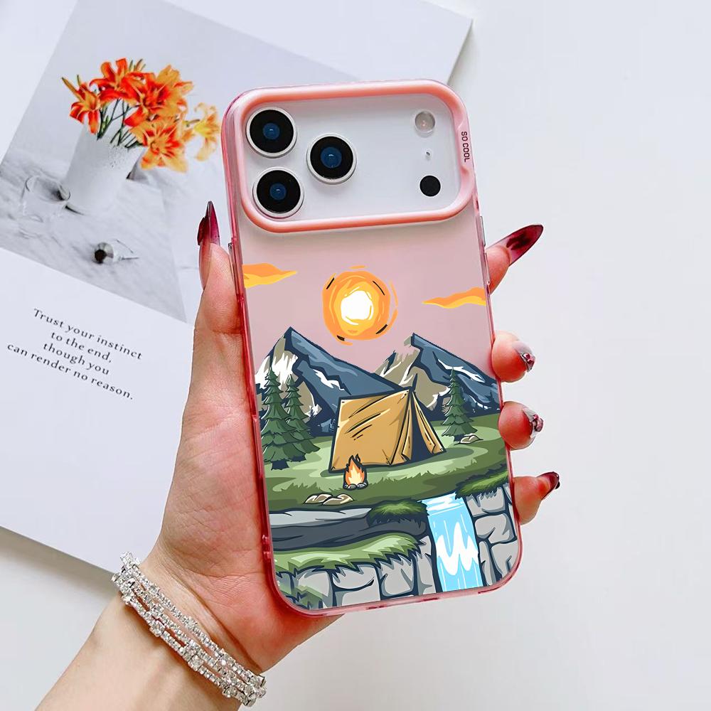Mountain Graffiti Phone Case For iPhone 17 16 15 14 13 12 11 Pro Max Air Matte Laser Aurora Shockproof Funda