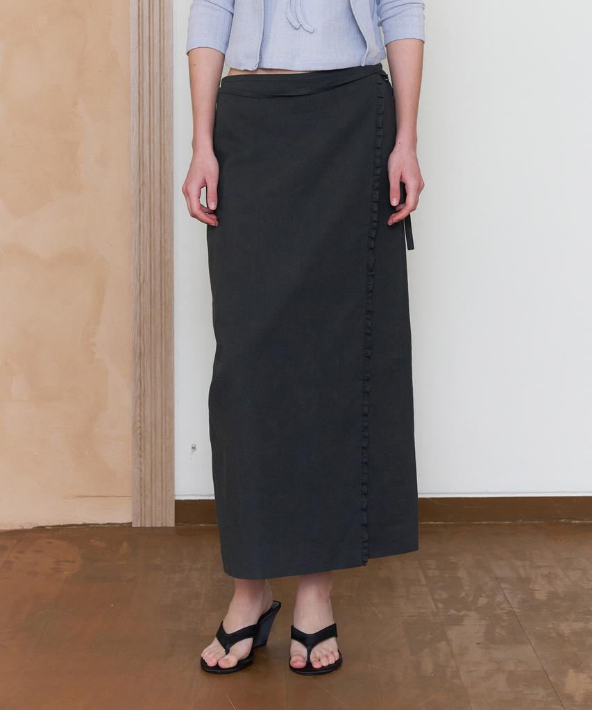 Tudment Linen Long Skirt_Charcoal