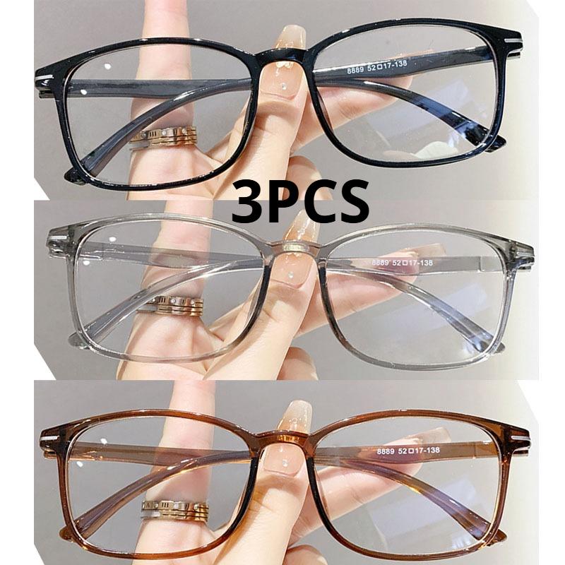 

3Pcs Photo Sensitive Color Changing Large Frame Flat Lens Polygonal Eyeglass Photochromic Myopia Glasses For Women +1.0