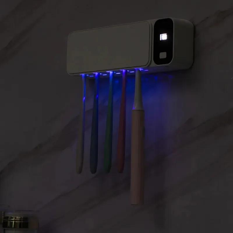 Wall-Mounted Perforation-Free UV Toothbrush Holder (1pc) – Rechargeable Sterilizer, with LED Display, Suitable for Bathroom