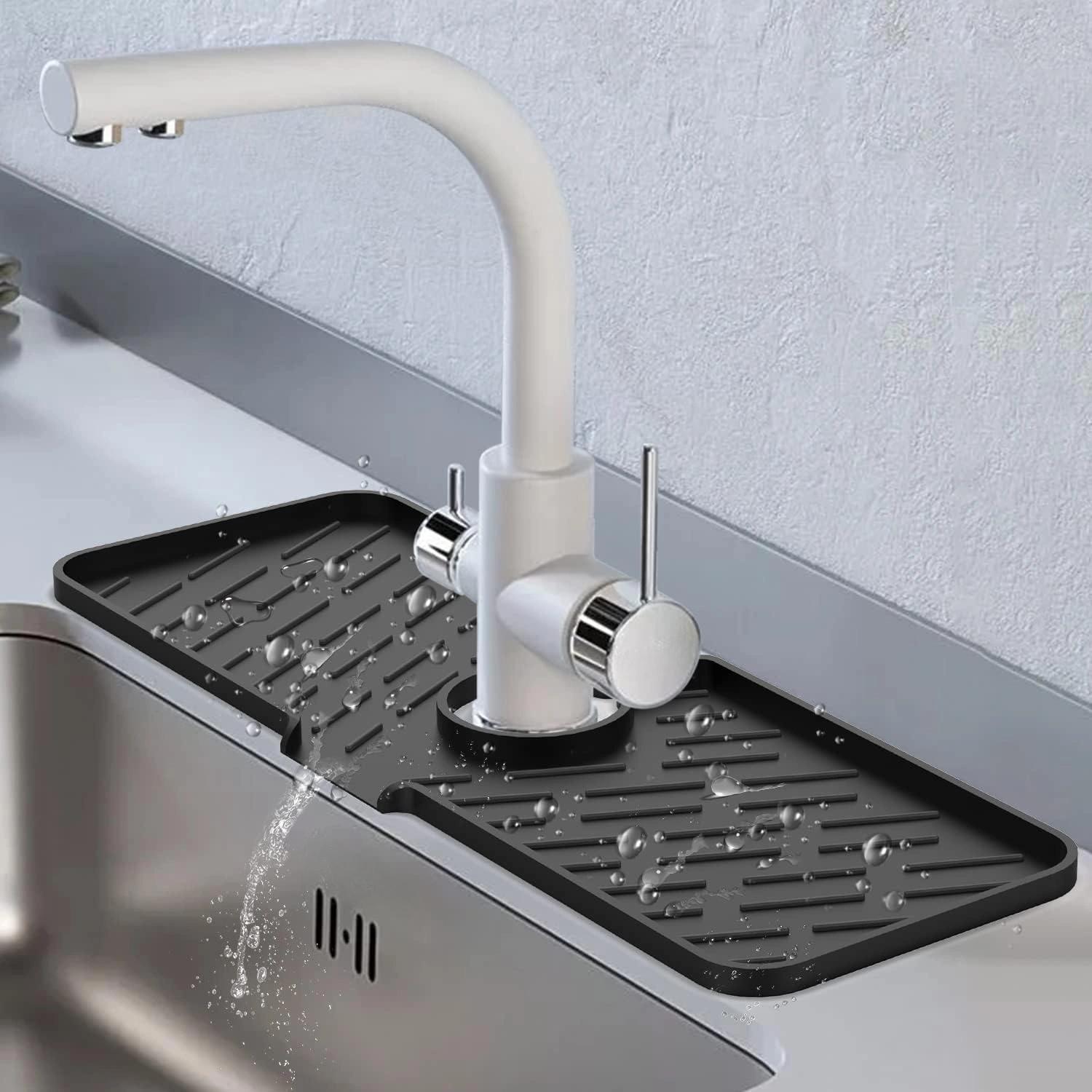 

Силіконовий килимок для змішувача Піддон для кухонної раковини Дозатор мила Губка для зливу Піддон для раковини Килимок для сушіння на стільниці Піддон для зберігання мила чорний