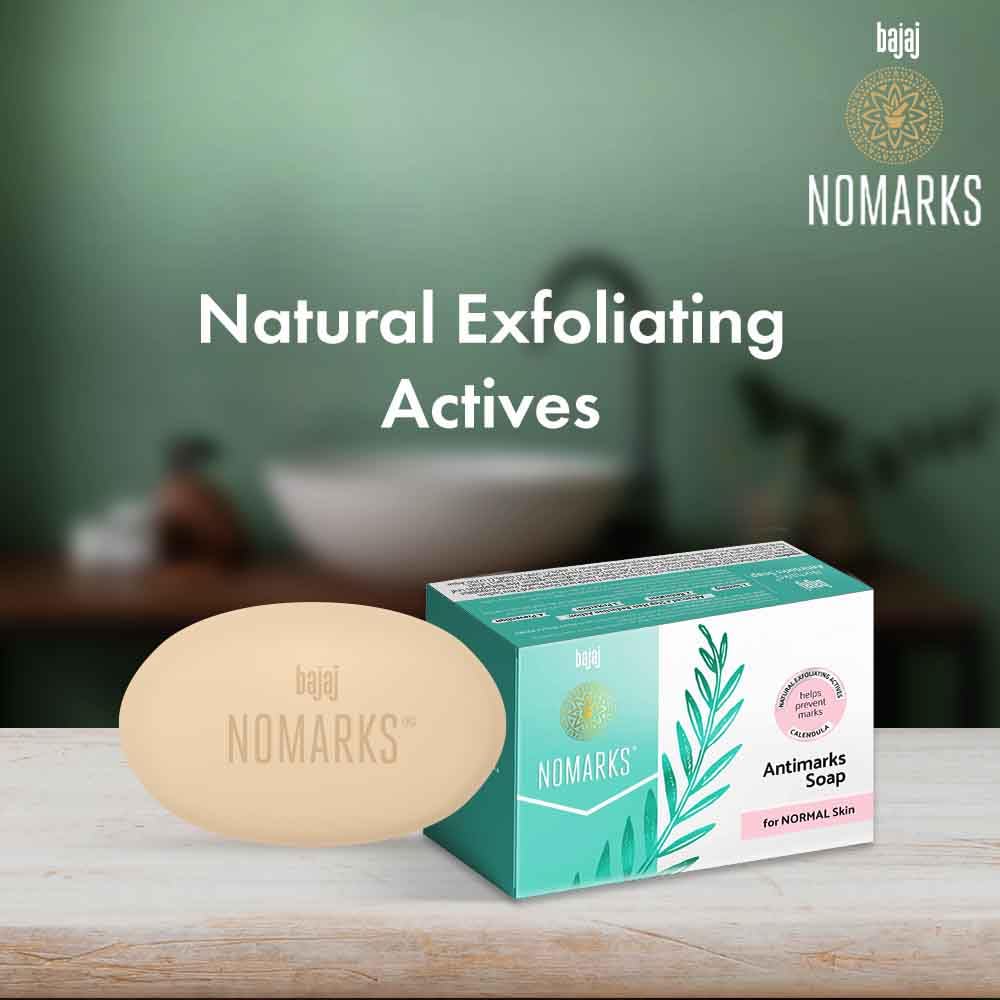 BAJAJ Nomarks Antimarks Soap For Normal Skin 125gm Pack Of 4 Gentle Exfoliating Anti-Mark Cleanser