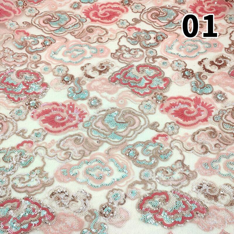 

90X125Cm Soft Colorful Sequins Geometric Embroidery Mesh Fabric for Cheongsam Diy Party Designer Clothing Easy To Sew 90x125cm