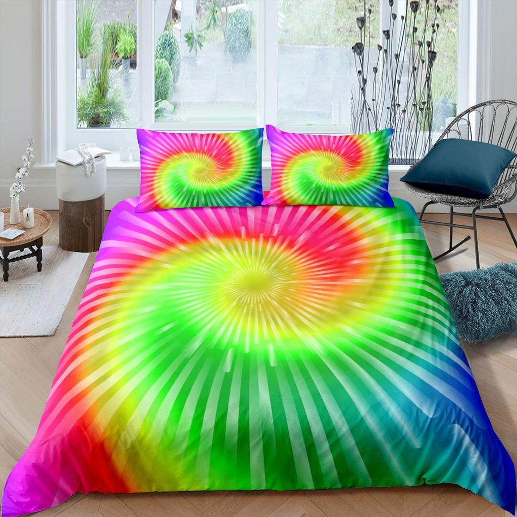 Psychedelic Swirl Duvet Cover Set For Kids Adults Fractal Art Comforter Cover Girls Abstract Artwork Circle Floral Bedding Set