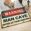 Rustic "Man Cave" Warning Sign Doormat, Yellow Industrial Style Mat, Non-Slip Washable Polyester for Indoor Outdoor Decor