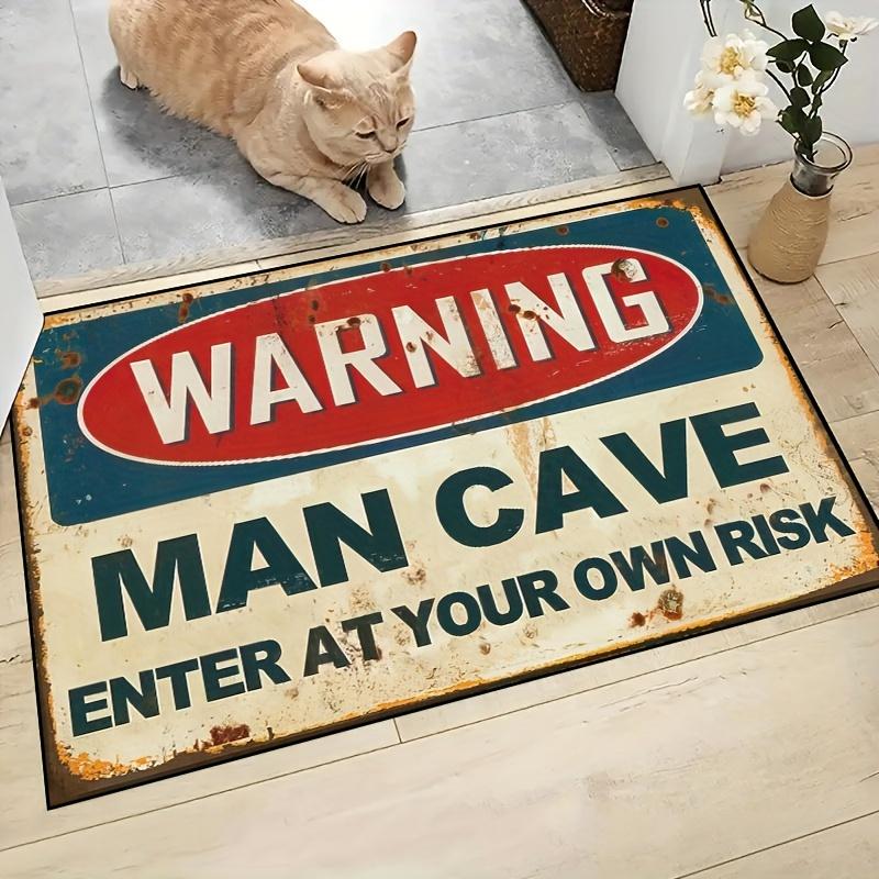 

Rustic Man Cave Warning Sign Doormat, Yellow Industrial Style Mat, Non-Slip Washable Polyester for Indoor Outdoor Decor 40x60cm