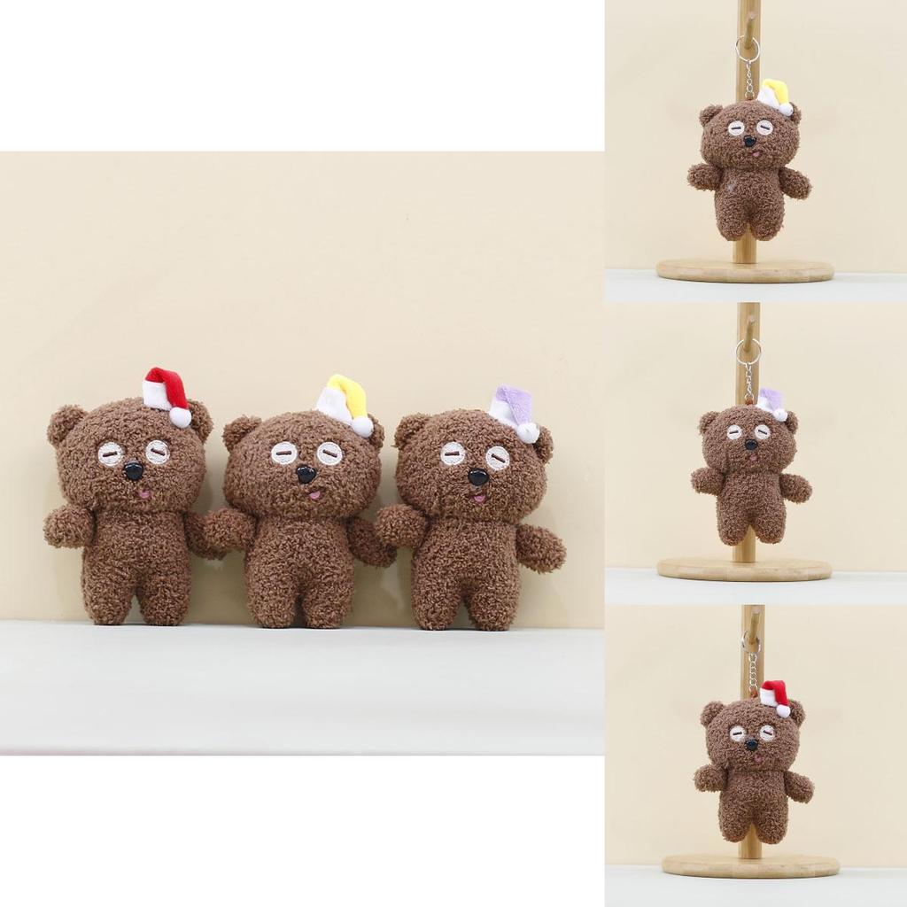 Cute Bear Plush Toy Keychain With Christmas Hat For Kids Room Decor