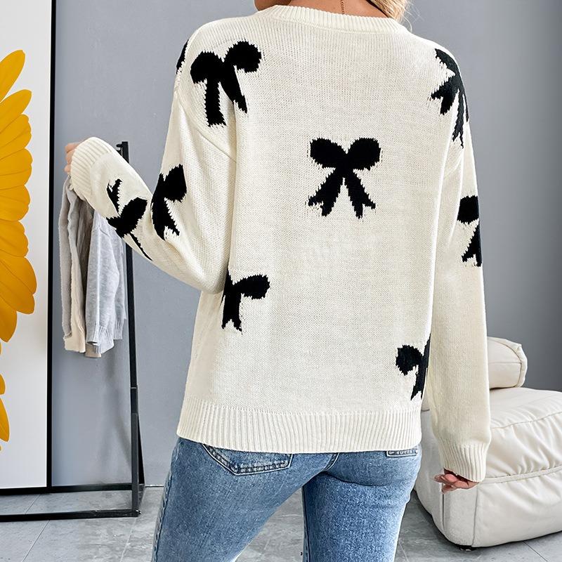 Women's Round Neck Bow Jacquard Autumn and Winter Sweater
