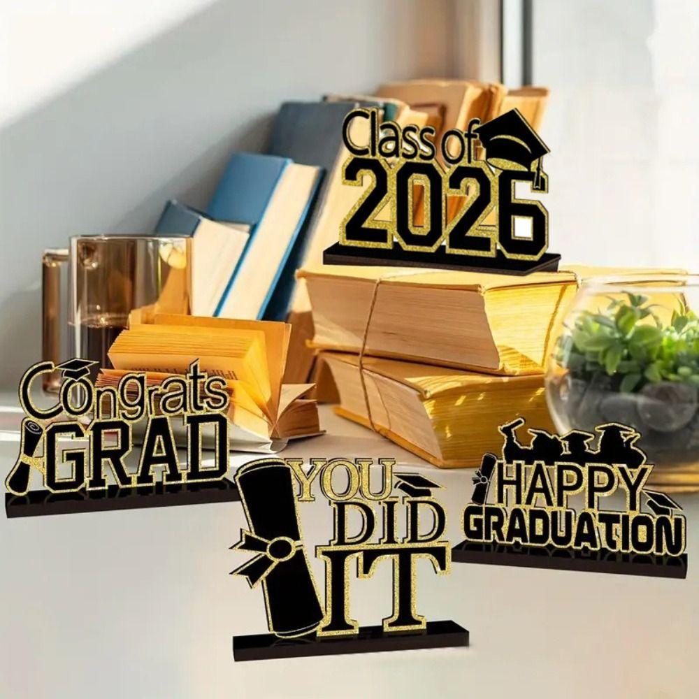 Grad Sign Wooden Bachelor Hat Wooden Letters Desktop Ornament  Tabletop Decor