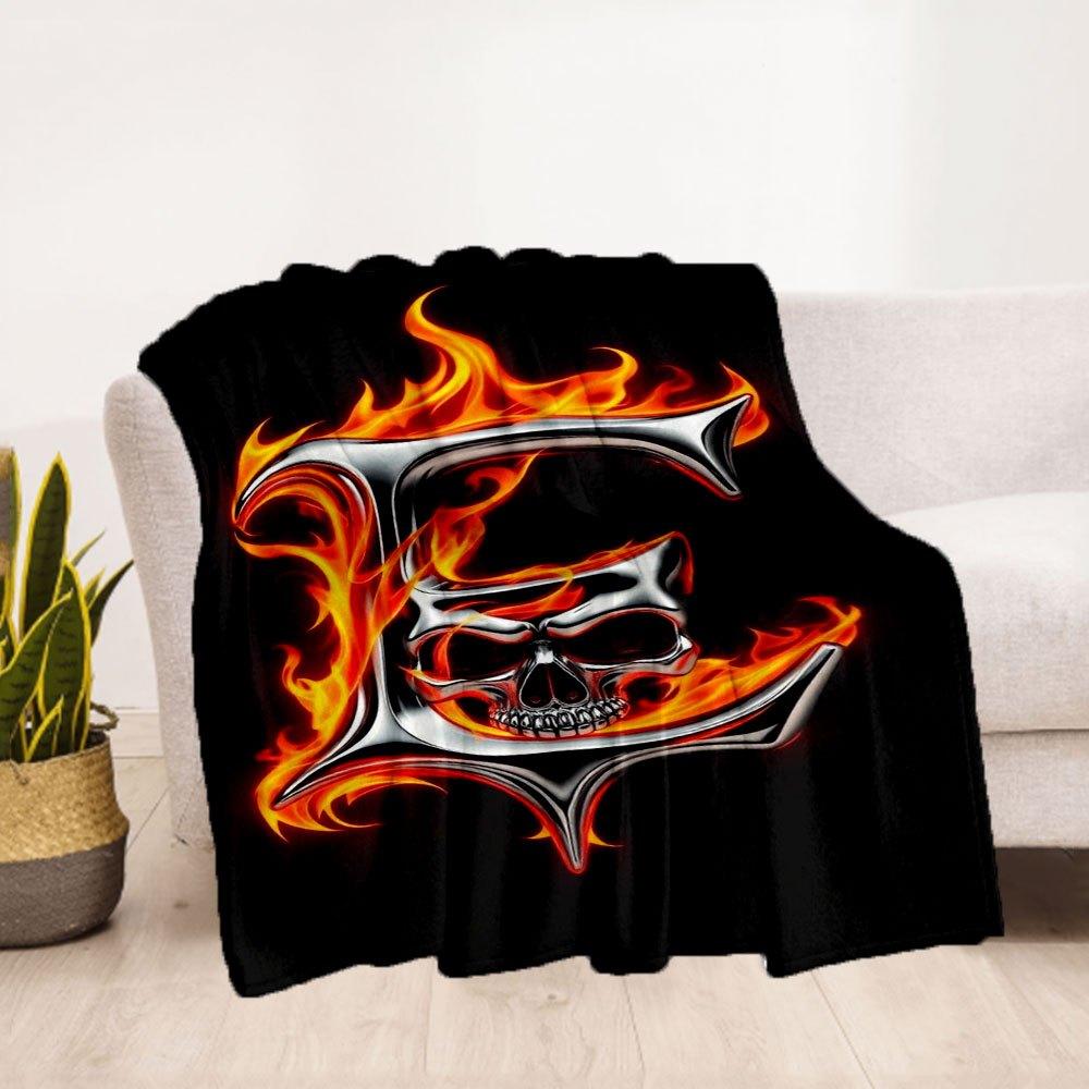 Flaming Skull Metal Wall Art DecorBlanket Flannel Throw Blanket for Sofa, Bed, Travel, Camping, Office