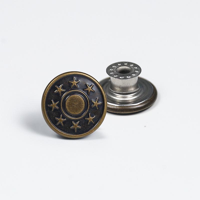 Antique Bronze Smooth Metal Tack Button for Jeans, Jackets & Dungarees with Engraving