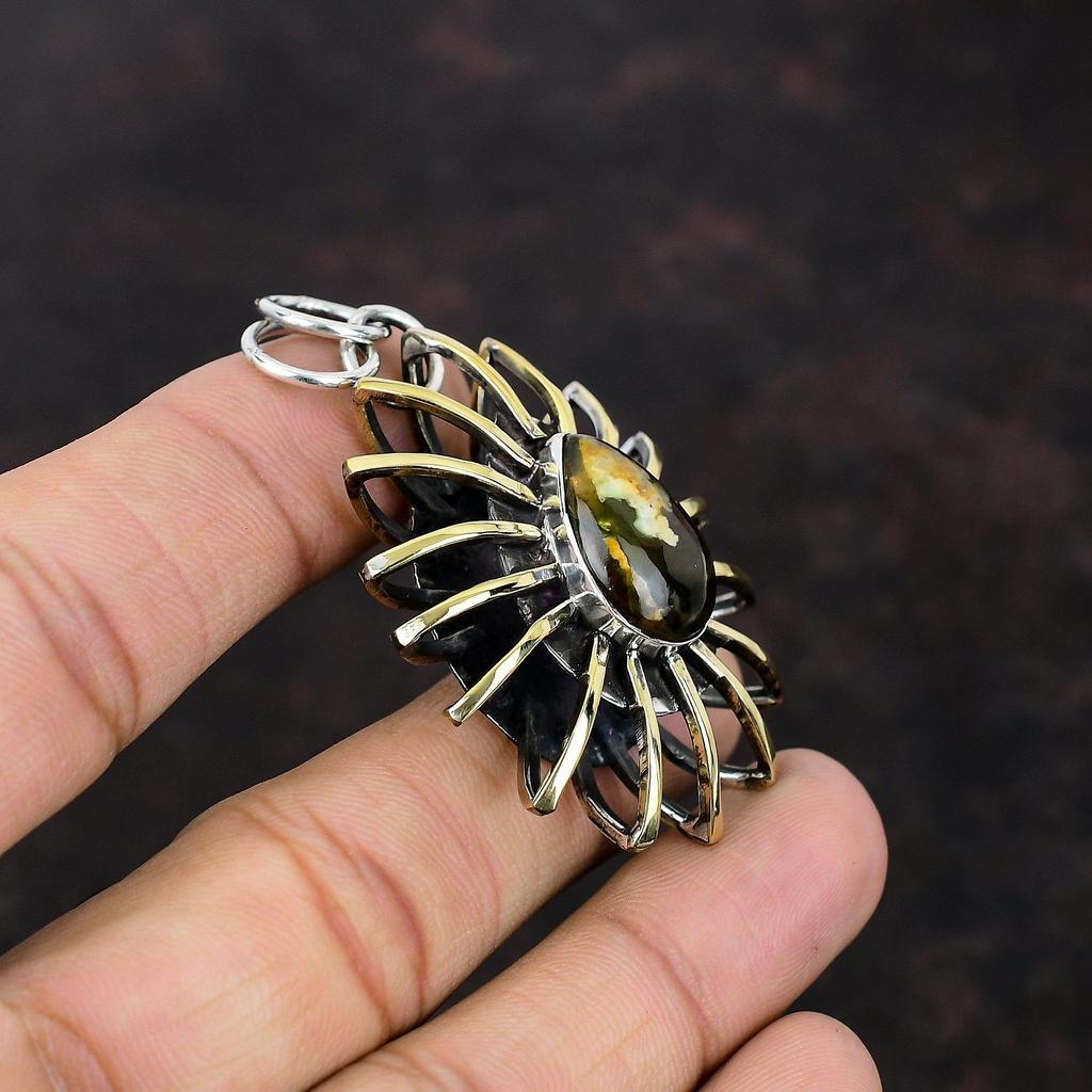 Australian Chrome Chalcedony Pendant Gemstone Jewelry 925 Sterling Silver Pendant 18K Gold Plated Pendant Handmade Cage Jewelry Gift For Mom