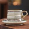 Grobes Töpferton Ofenwechsel Tasse und Untertasse Set Unregelmäßige Wabi-Sabi Keramiktasse für Kaffee Tee Hausbar Rustikale Wohnkultur Geschenk