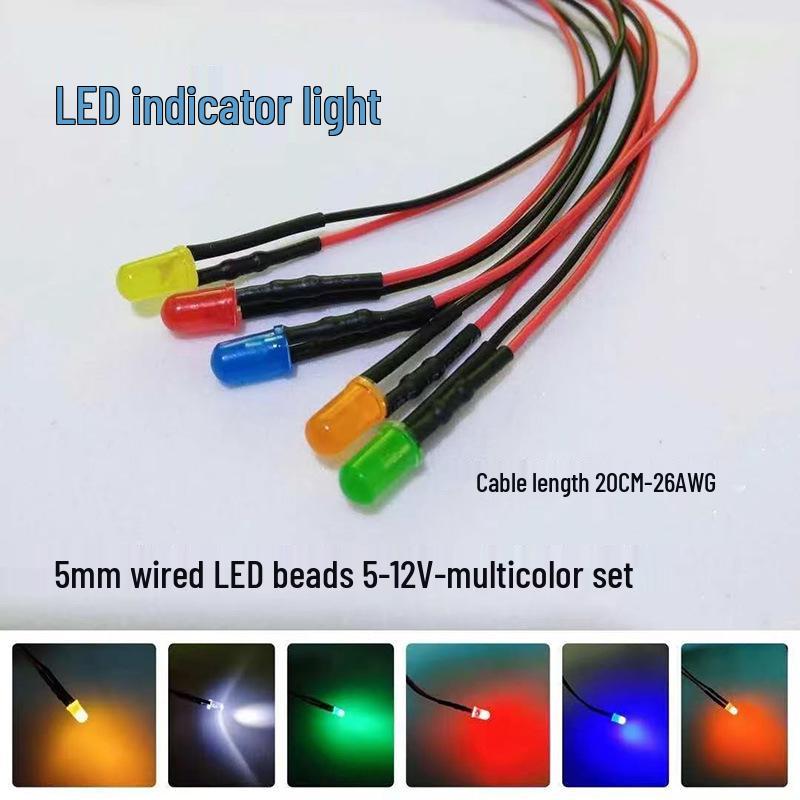 3MM/5MM LED-Licht mit hoher Helligkeit mit Draht für Spielzeugauto-Blinker, 5V/12V Perlenbirne