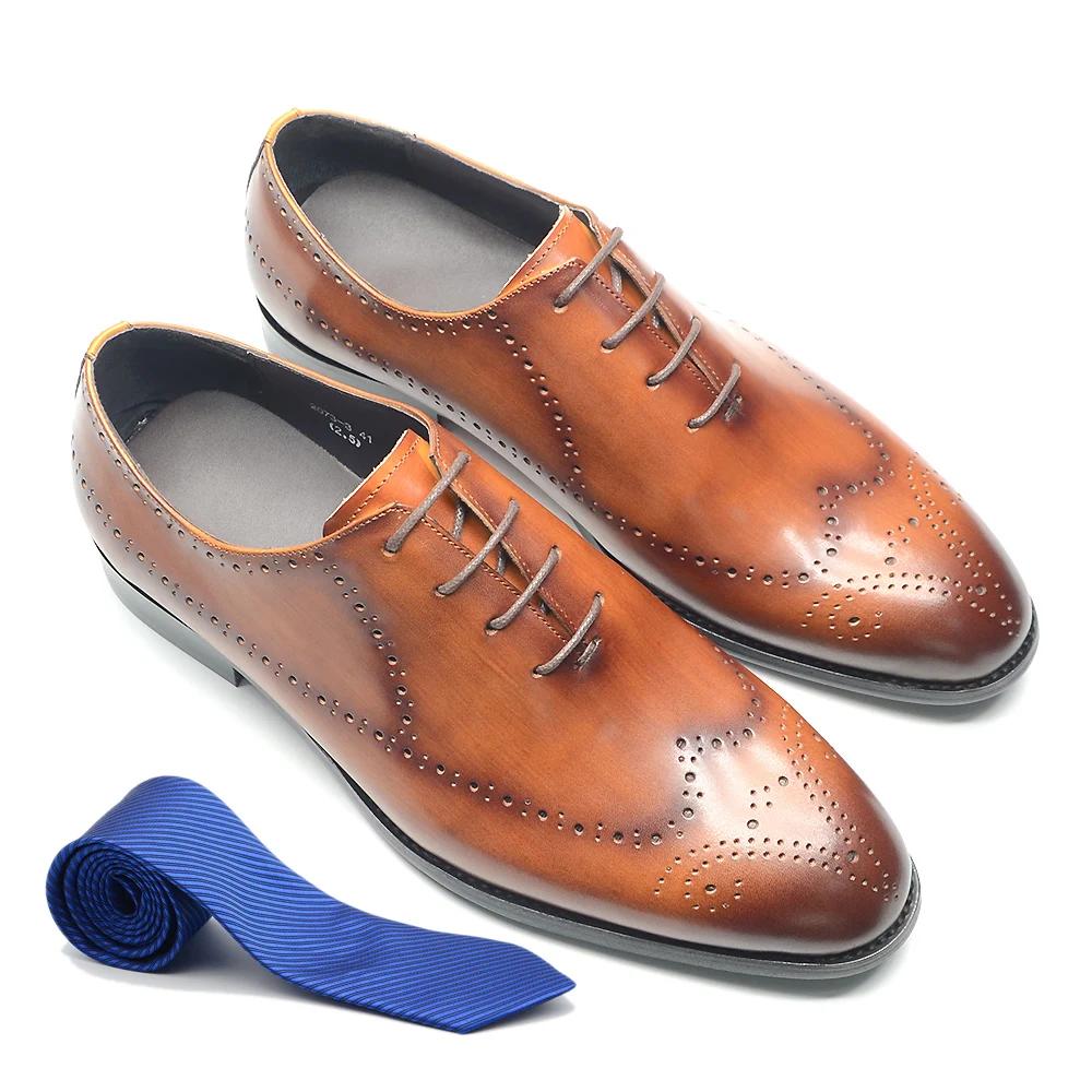 Luxury Italian Mens Wedding Dress Shoes Genuine Leather Handmade Brogue Wingtip Oxford Shoes Black Brown Formal Shoes for Men