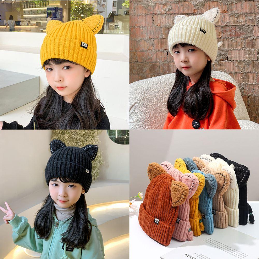 Cute Cat Ears Children's Knitted Hat Winter Warm Beanies Caps New Pullover Hat  Kids