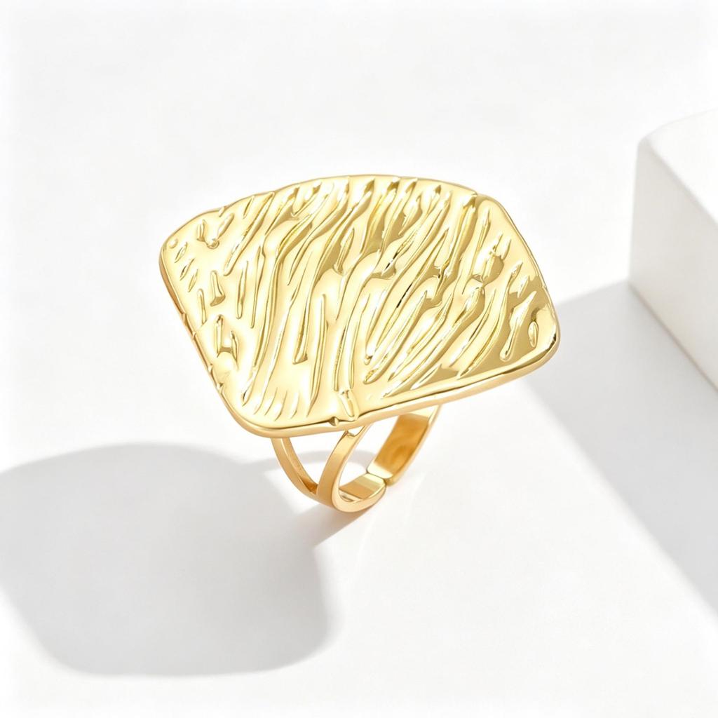 Geometric Stainless Steel Square Open Ring - High-End Luxury Design