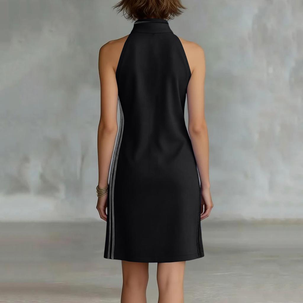 Women's Fashionable Loose Sleeveless Button-Up Stand Collar Casual Dress