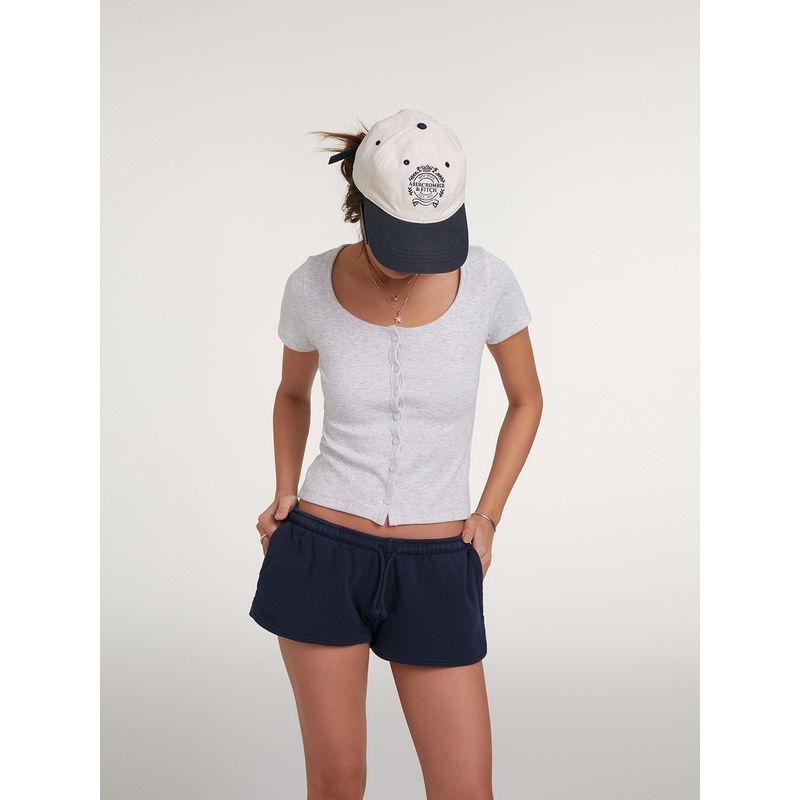 Discoglam High Sense Versitile Fashion Slim Fit Slimming Short Breasted U Collar Gray Short Sleeve T-shirt Women Summer