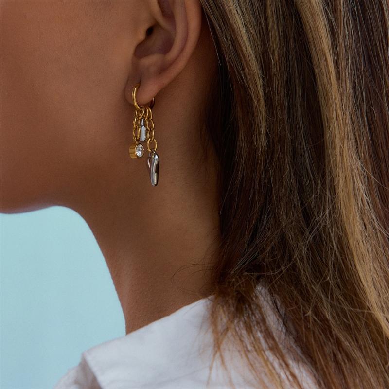 Unique Ear Jewelry Heart Pendant Earrings Stainless Steel Texture Modern Women Jewelry Present for Women and Girls