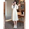 Hepburn-style French Dress: Plus Size Slimming, Autumn/Winter, Cinched Waist, Polo Collar, Structured Shoulders, Inner Layer