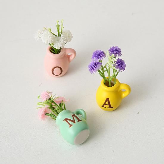 Mini Ceramic Vase Refrigerator Magnet with Fake Flower DIY MAMA MOM Letter 3D Miniature Flower Vase Fridge Magnet Decoration Mother's Day Gift