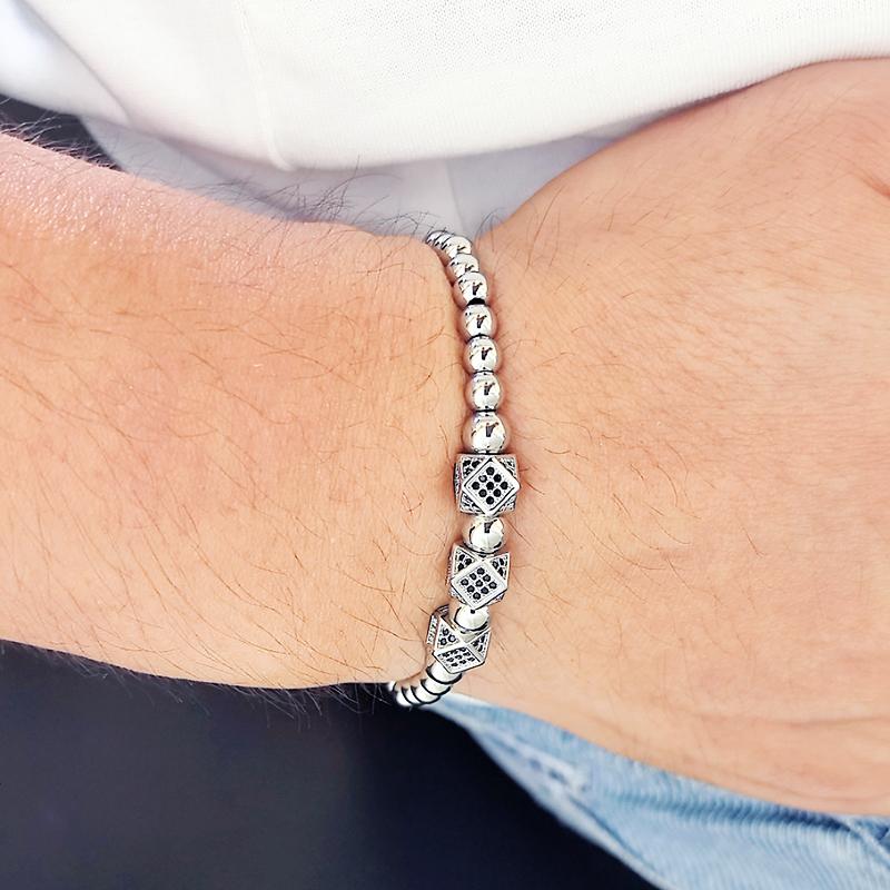 Bracelet de luxe Roal Rafa pour homme et femme en acier inoxydable avec perles Bijoux de main Cadeau pour couple white