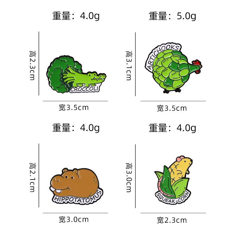Original Cartoon Enamel Alloy Brooch Mixed Vegetable Animal Corn Mouse Broccoli Crocodile Potato Hippo Chicken Badge for Clothes Backpack