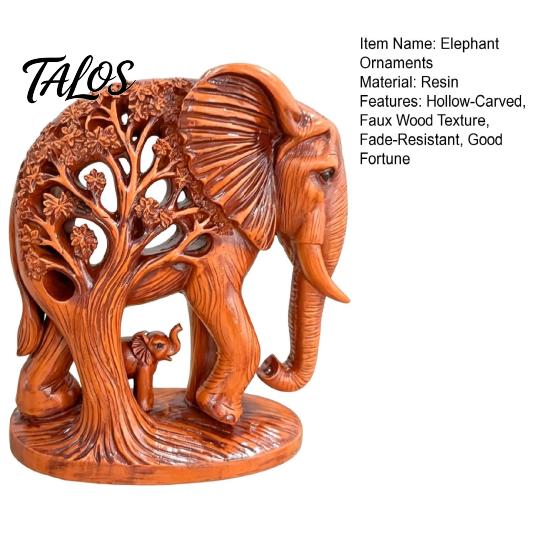 Vintage Style Home Decorations Hollow Carved Mother and Baby Elephant Statue, Resin Figurine, Good Artistic Desktop Decor Luck Sculpture for