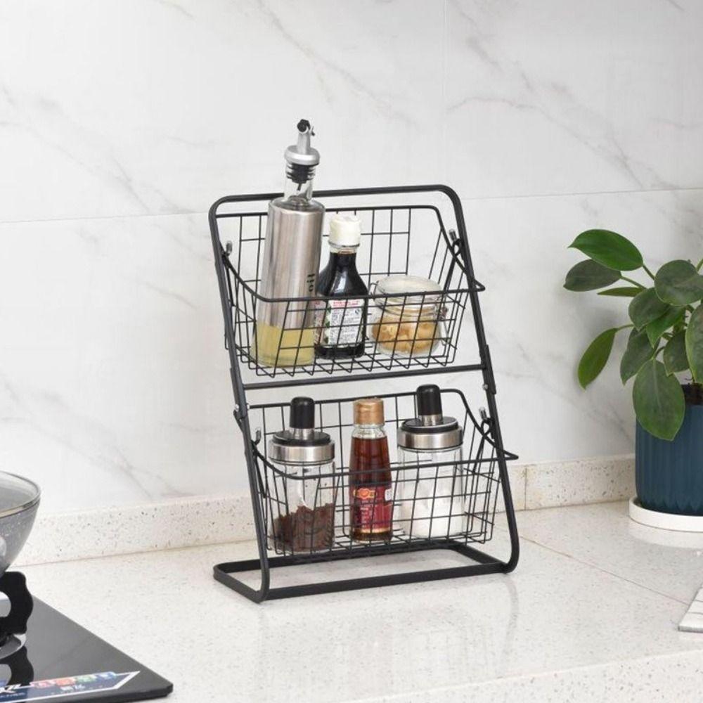 Detachable Double Layer Fruits Holder Iron Snack Storage Rack Pantry