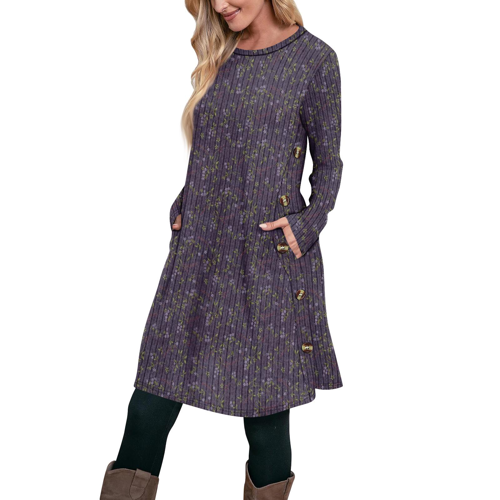 

Женское модное повседневное платье-туника с длинным рукавом и карманами, платье с боковыми пуговицами XXL фиолетовый