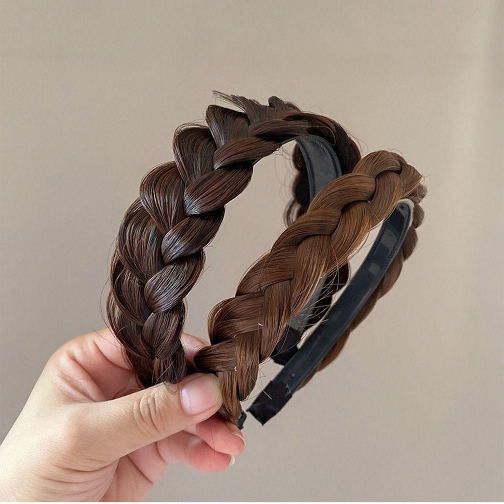 Synthetic Twisted Wig Headband Non-slip Korean Head Wrap Sweet Fishbone Braid Headband  Girl