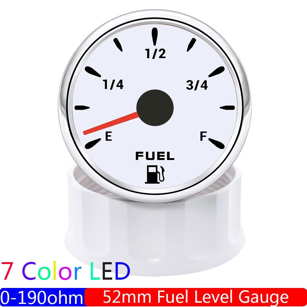 

Датчик уровня топлива 0-190 Ом + указатель уровня топлива с 7-цветной подсветкой для автофургона, лодки, автомобиля, 2 дюйма, 52 мм, указатель уровня топлива в баке, 12 В, 24 В