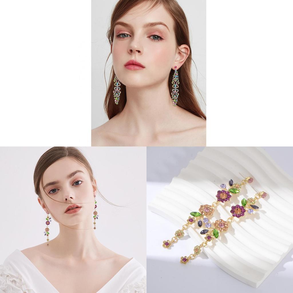 Fashion Flower Long Dangle Earrings With Alloy And Electroplating For Womens Party And Wedding Jewelry
