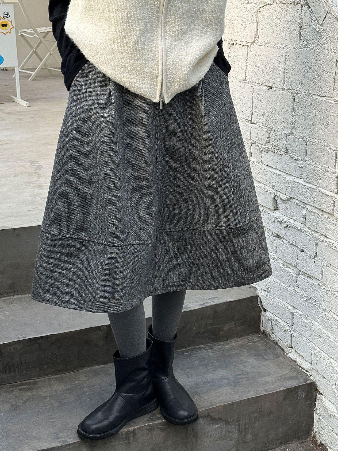 LUXI Women s Korean Style Wool A-Line High-Waisted Skirt 1769 Large