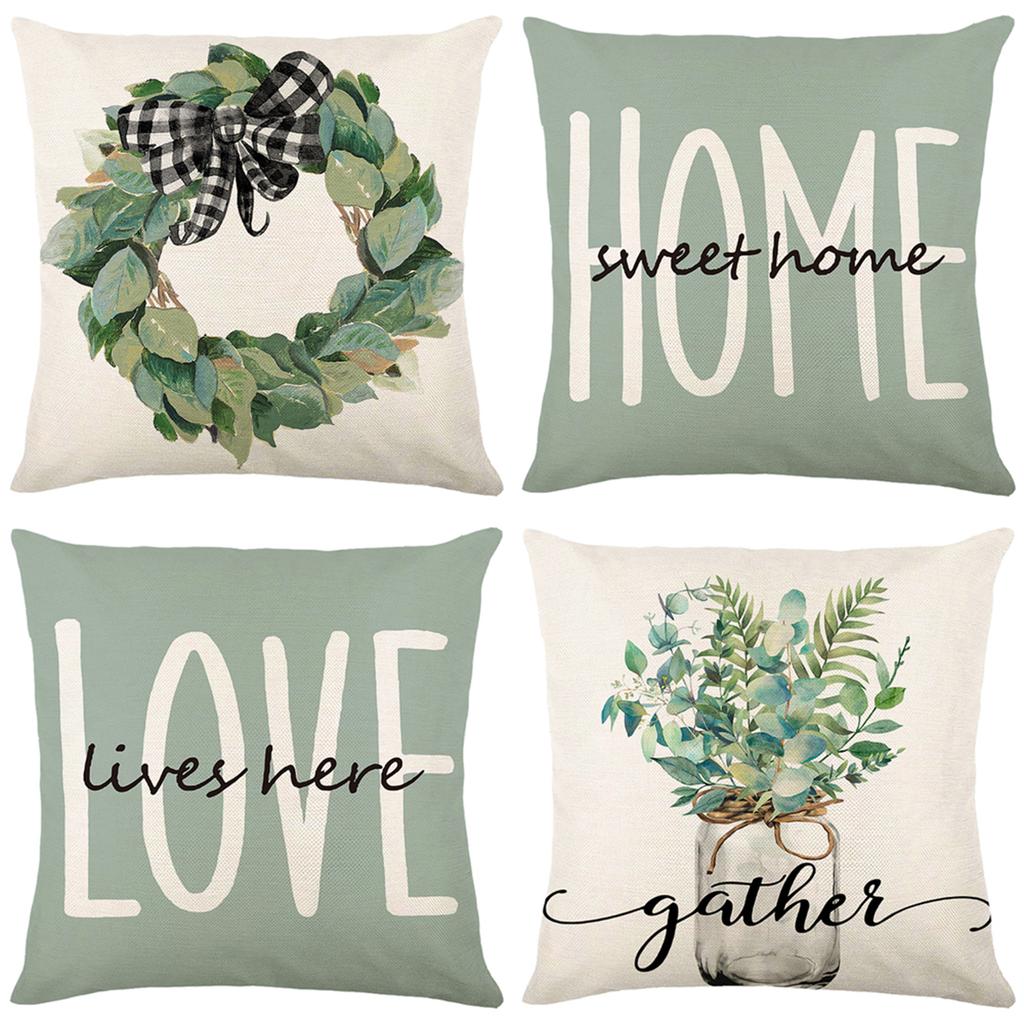 4 Stück Blumen Überwurf Kissenbezüge Quadratisch Leinen Taillenschutz Kissenbezug Bett Sofa Kissenbezüge Heimdekor Kissenbezüge 45x45CM