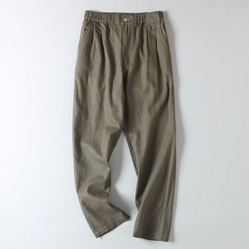 Foreign Trade Surplus Summer Ramie Long Pants Basic Simple High-Waisted Casual Pants Thin Breathable Elastic Waist Cotton-Linen Pants