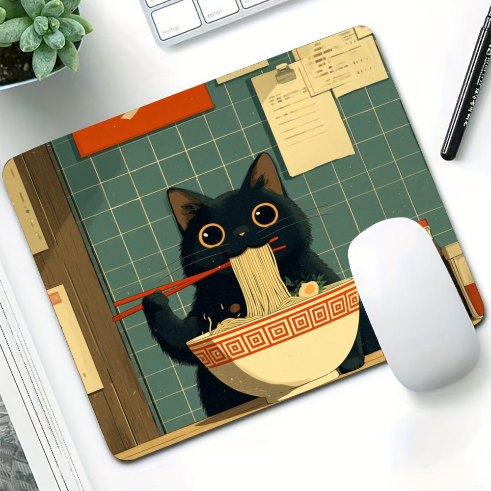 The Cat Eating Ramen Mouse Pad Square Computer Office Game Table Mats Rubber Anti-slip Laptop Mousepads 45x40 LargeDesk Pads